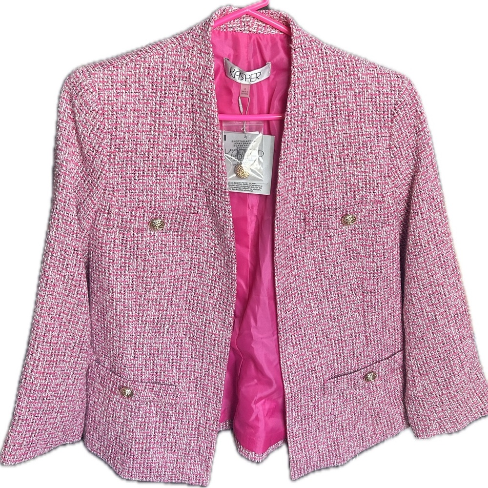 Kasper Pink Tweed Open-Front Blazer